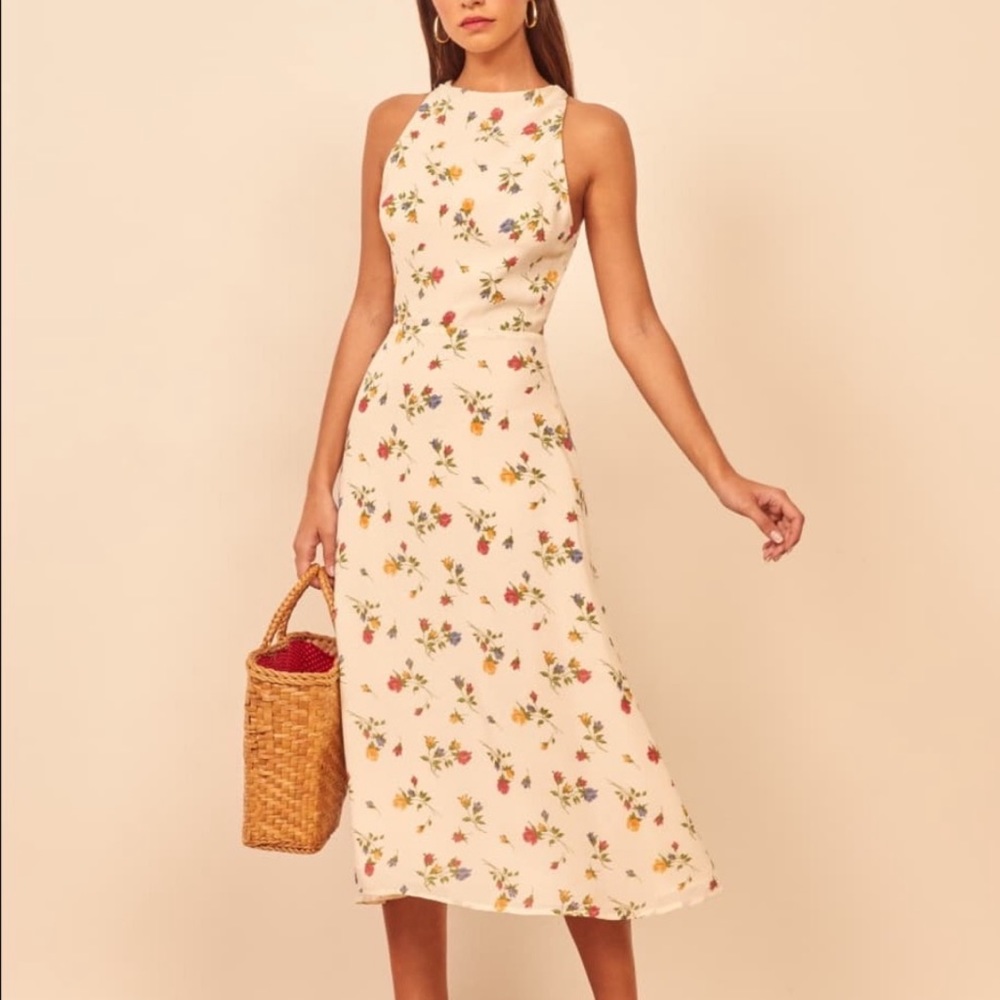 Reformation Floral Cream Dress